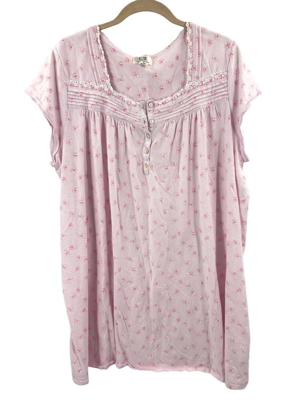 Eileen West Cap Sleeve Nightgown Size XXL Pink Floral Lace Trim Cottagecore